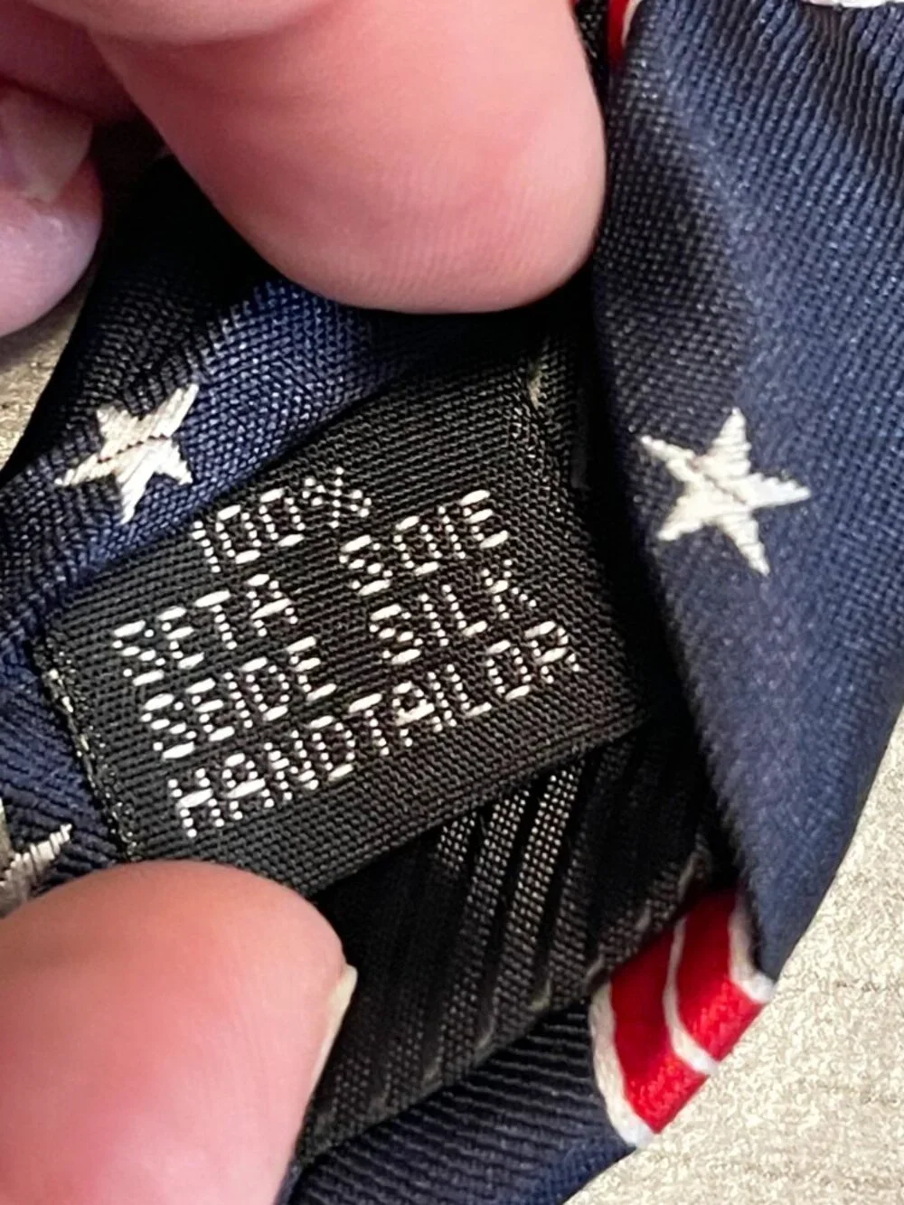 Mondieu Men's 100% Silk Tie Navy Red White Stars Stripes Patriotic Necktie